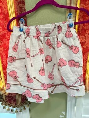 Peach Love California White Shorts with Pink Guitar Print